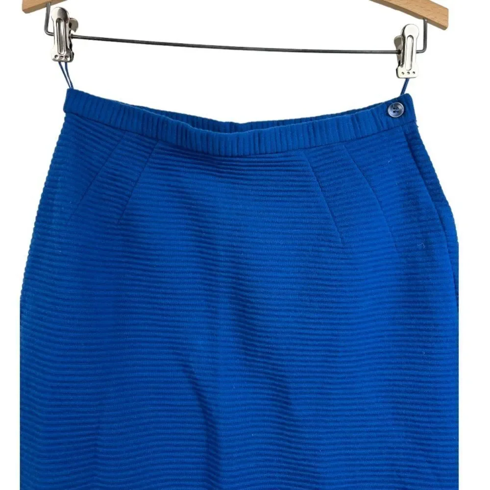 Vintage 80s Royal Blue Ribbed Pencil Wiggle Skirt Side Zipped